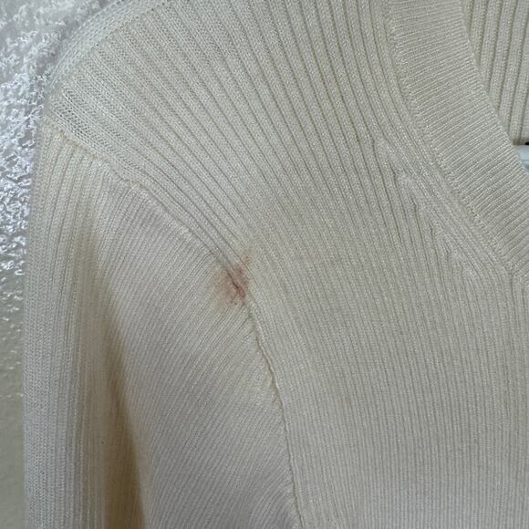 J.Crew Henley Sweater WMNS L Mountain White Long Sleeve Ribbed Tencel Crew Neck - Picture 4 of 7